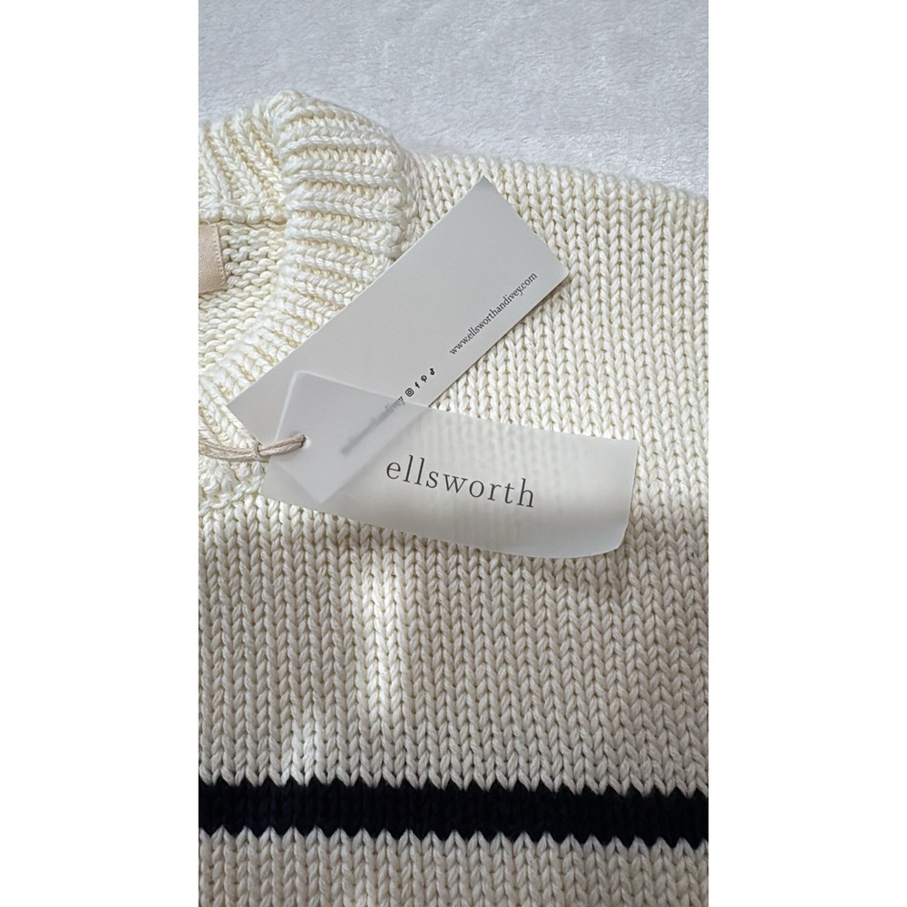 Ellsworth & Ivey Sweater Women's Medium Elena Crewneck Sweater Ivory/Navy 0009 - Picture 4 of 10